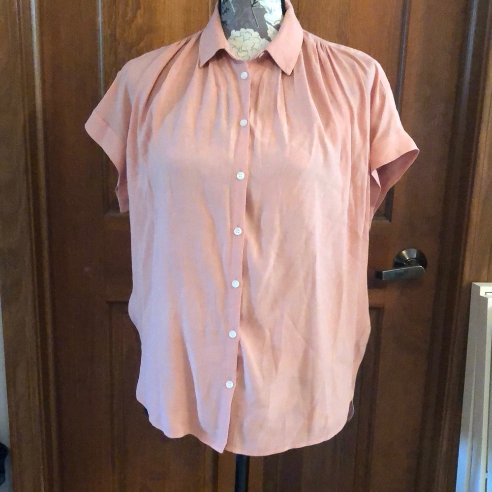Madewell peach button-down cap-sleeve shirt